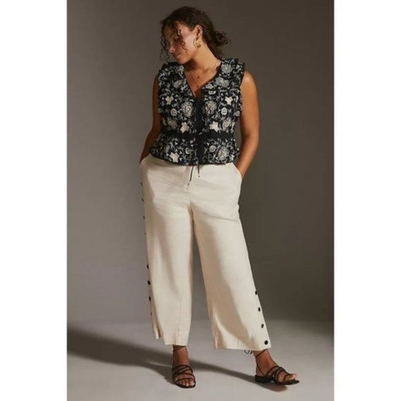 Stunning Anthropologie Ruffled Embroidered Button Up Sleeveless Crop Top Black M - Picture 5 of 11